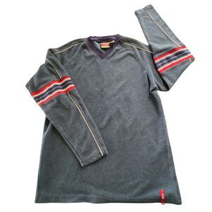 One Tough Brand Long Sleeve Striped Band Blue V-Neck Pullover Sweater, Sz XL